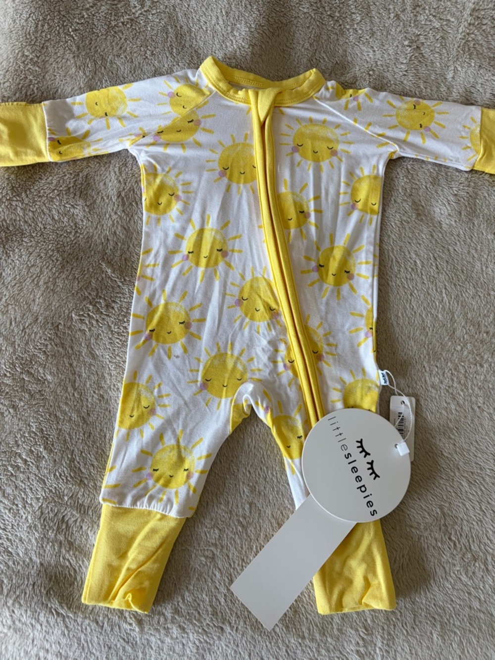 Little Sleepies Yellow & White Sunny Sun Print Footie